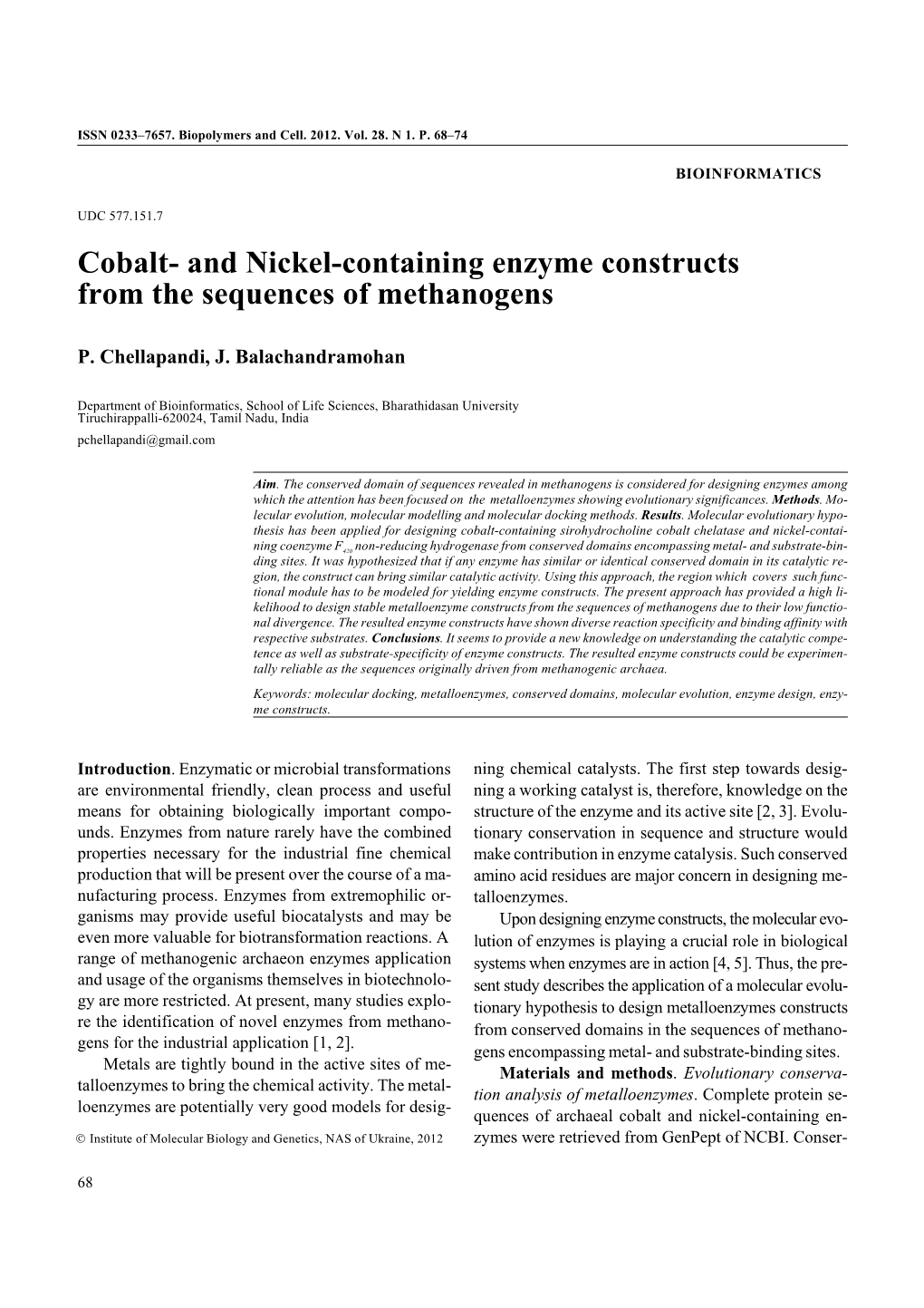 Cobalt- and Nickel-Containing Enzyme Constructs from the Sequences of Methanogens