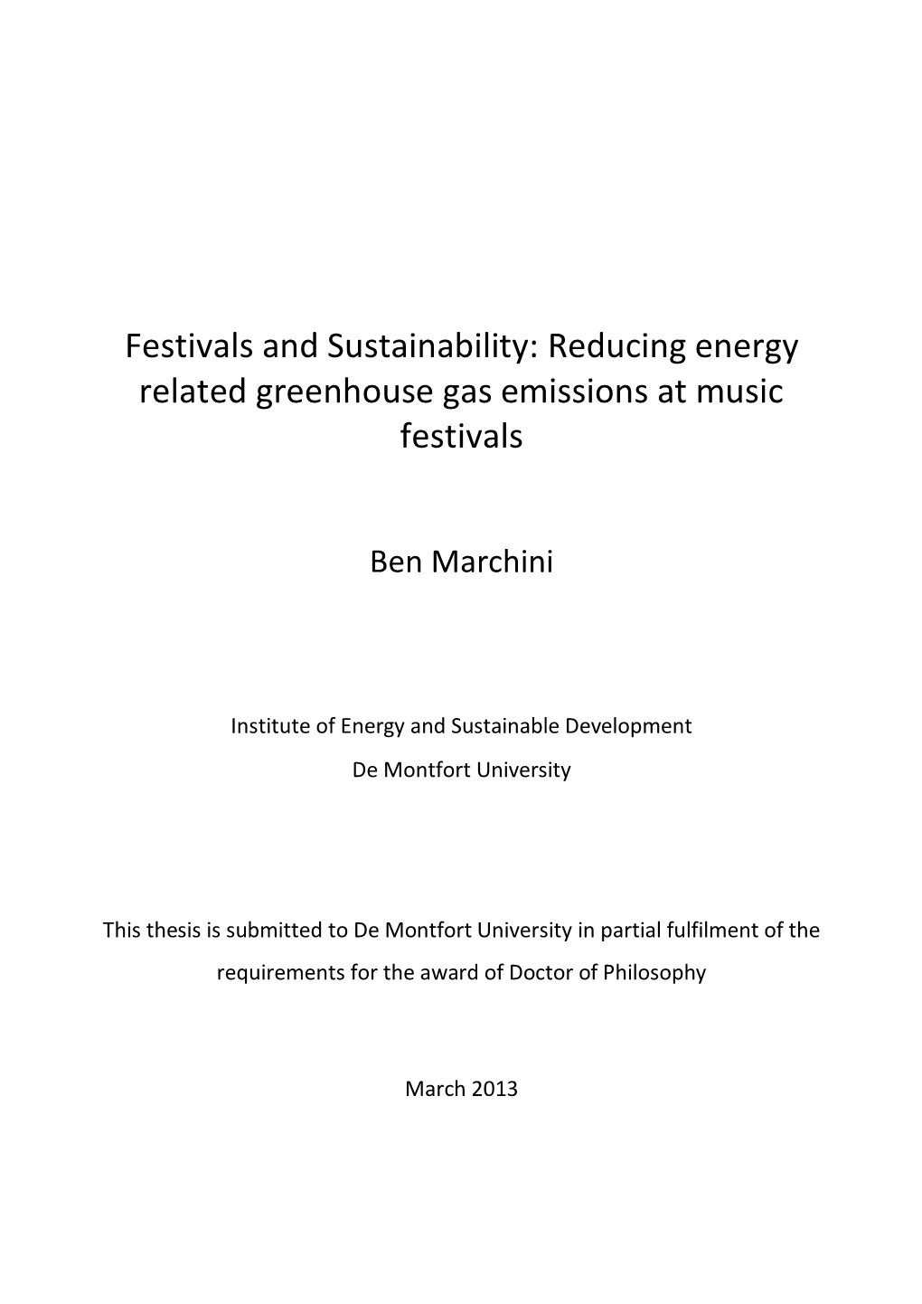 Reducing Energy Related Greenhouse Gas Emissions at Music Festivals