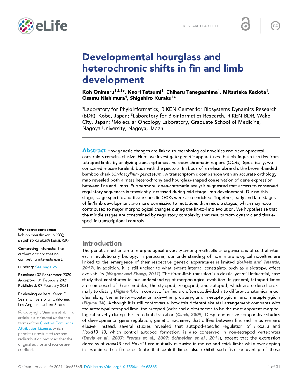 Developmental Hourglass and Heterochronic Shifts in Fin and Limb