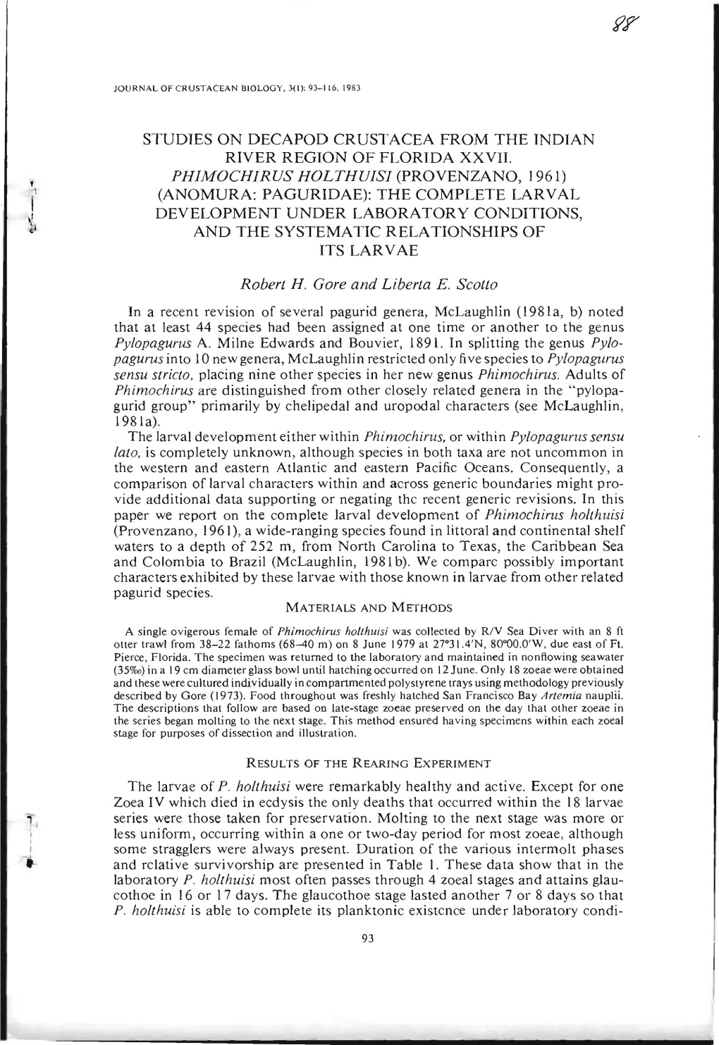 Studies on Decapod Crustacea from the Indian River Region of Florida Xxvii