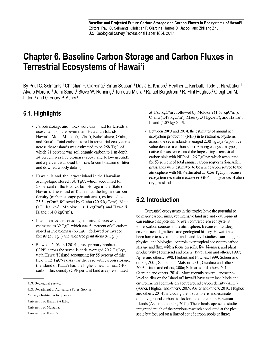 Chapter 6. Baseline Carbon Storage and Carbon Fluxes in Terrestrial Ecosystems of Hawai‘I