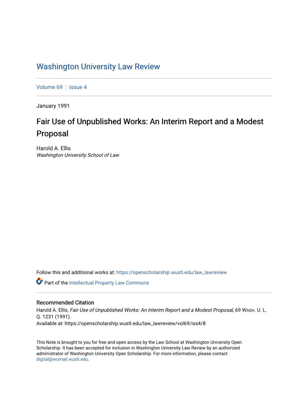 Fair Use of Unpublished Works: an Interim Report and a Modest Proposal