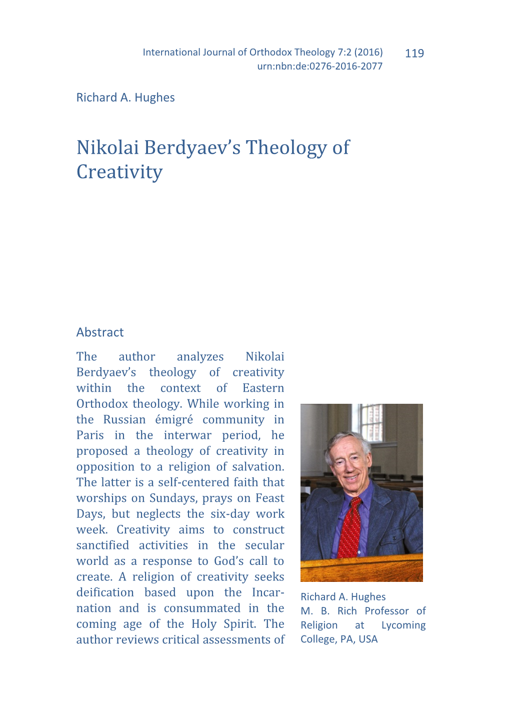 Nikolai Berdyaev's Theology of Creativity