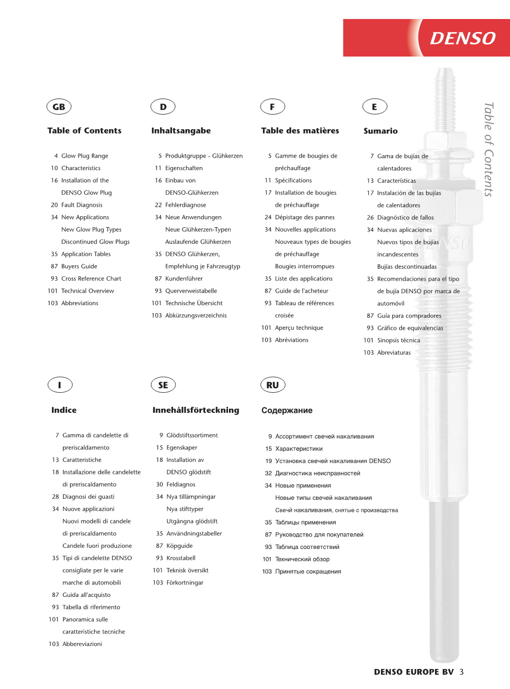 Table of Contents GB D F E