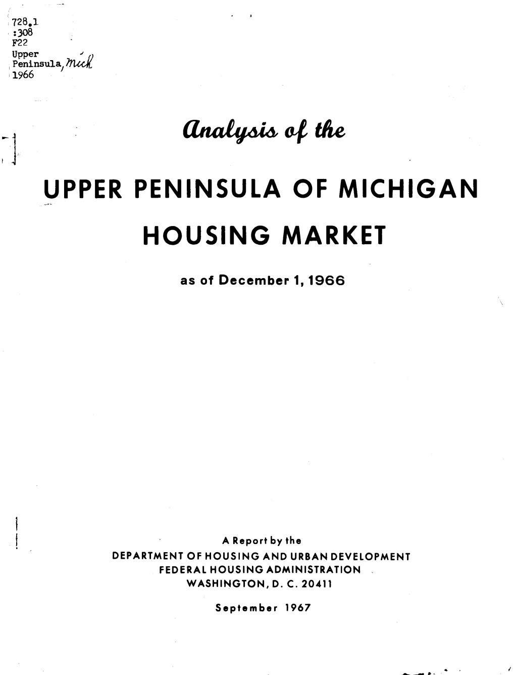 Analysis of the Upper Peninsula of Michigan Housing Market (1966)