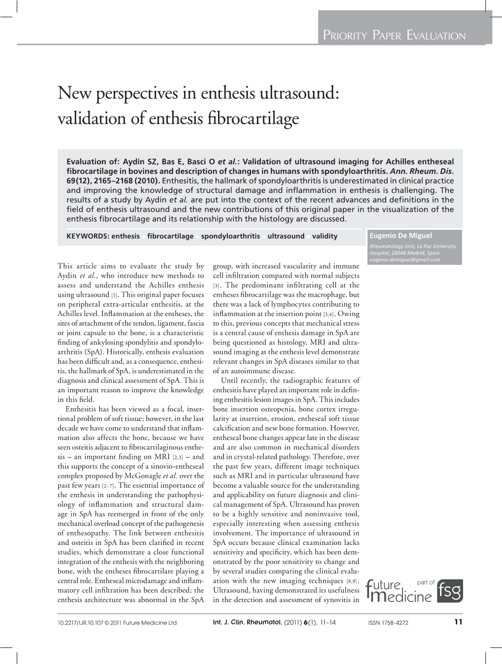 New Perspectives in Enthesis Ultrasound: Validation of Enthesis Fibrocartilage