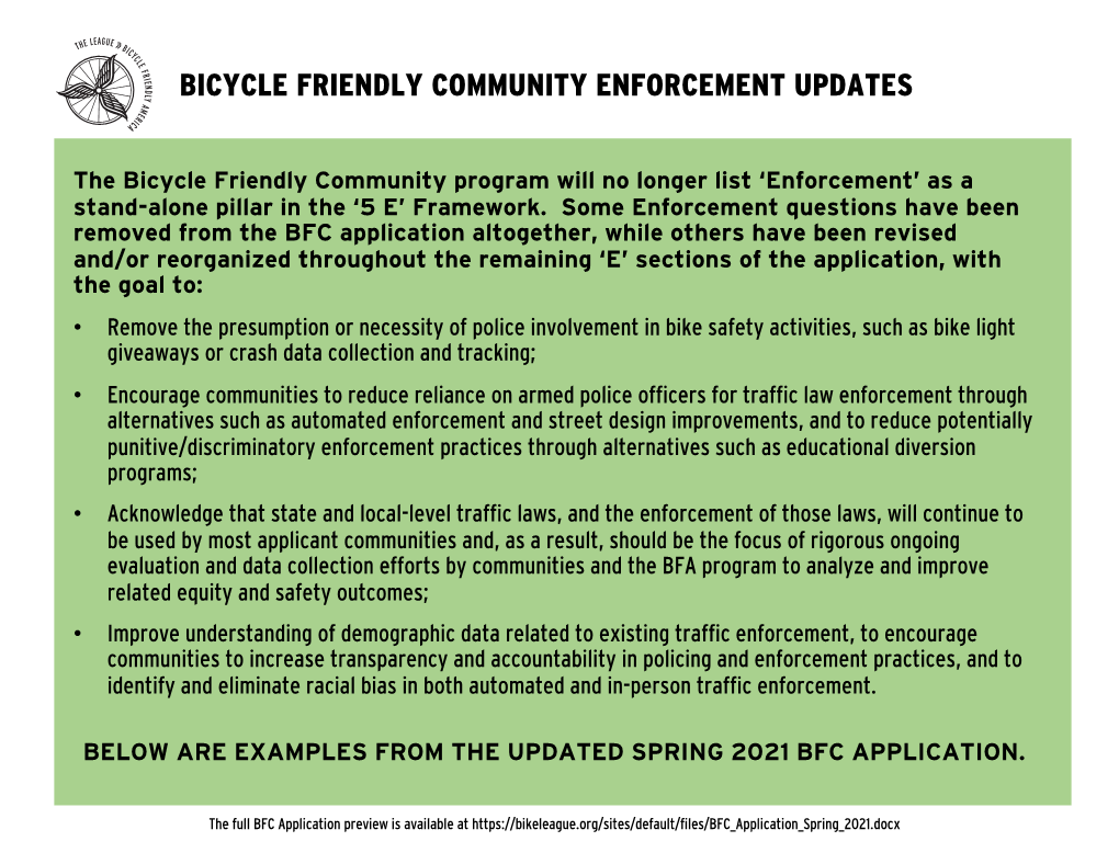 Bicycle Friendly Community Enforcement Updates