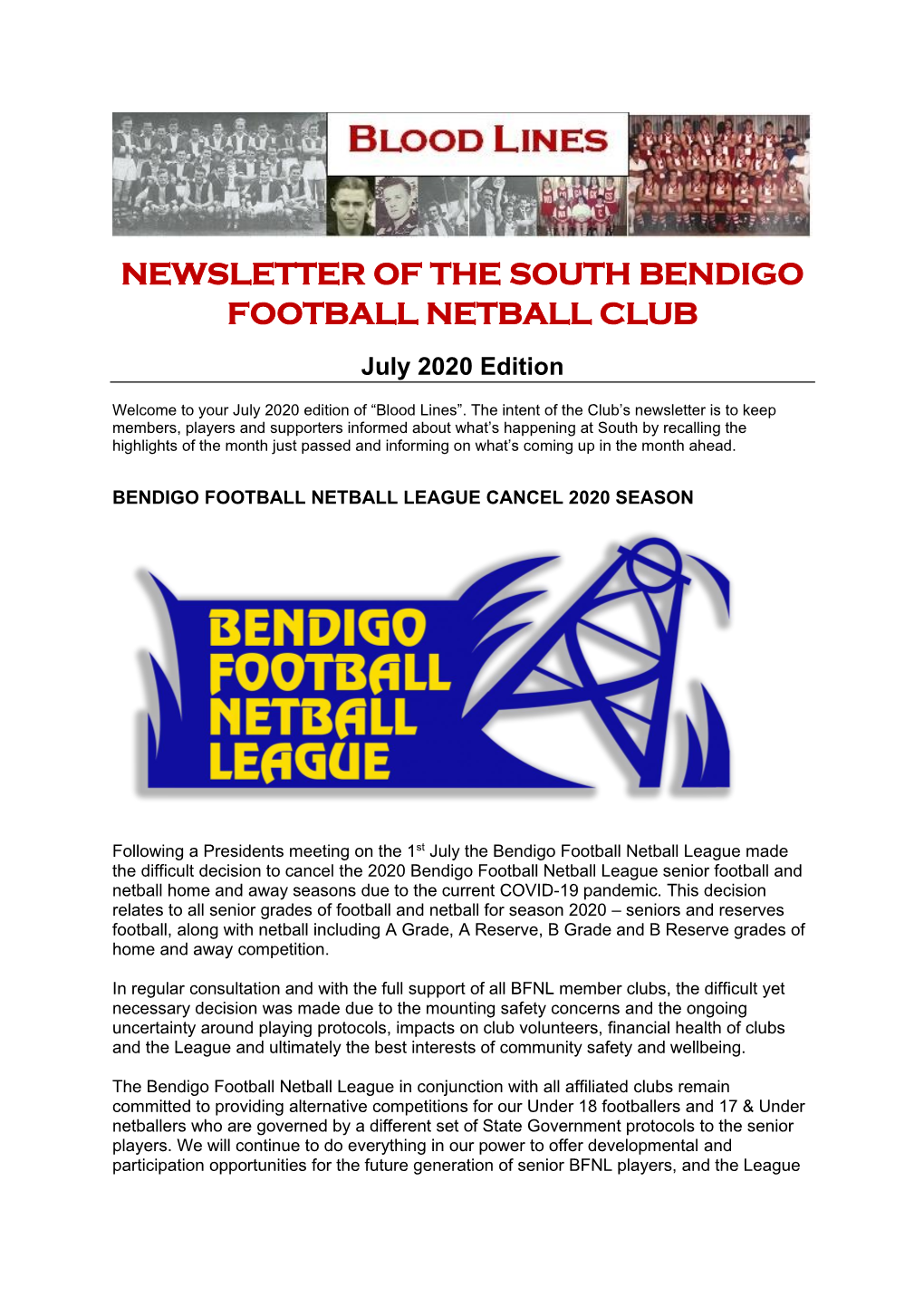 Newsletter of the South Bendigo Football Netball Club