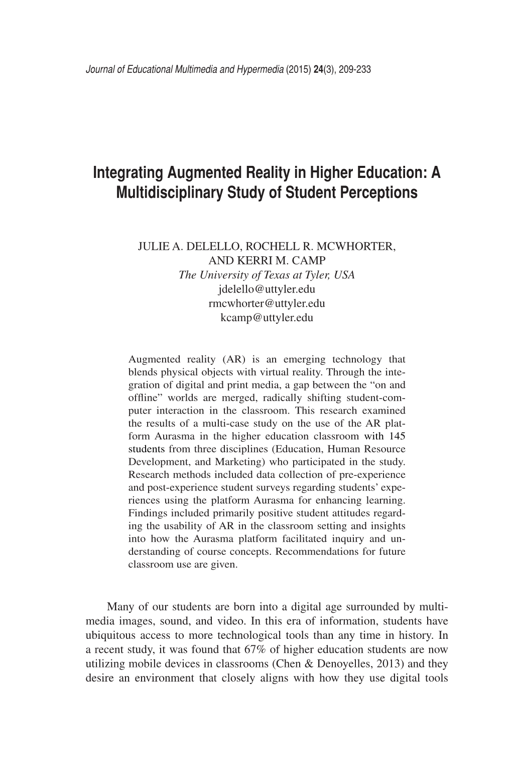 Integrating Augmented Reality in Higher Education: a Multidisciplinary Study of Student Perceptions