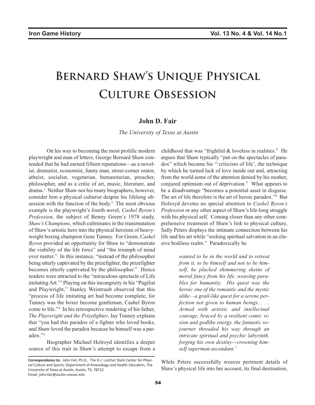 Bernard Shaw's Unique Physical Culture Obsession
