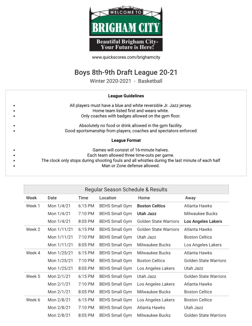 Boys 8Th-9Th Draft League 20-21 Winter 2020-2021 - Basketball