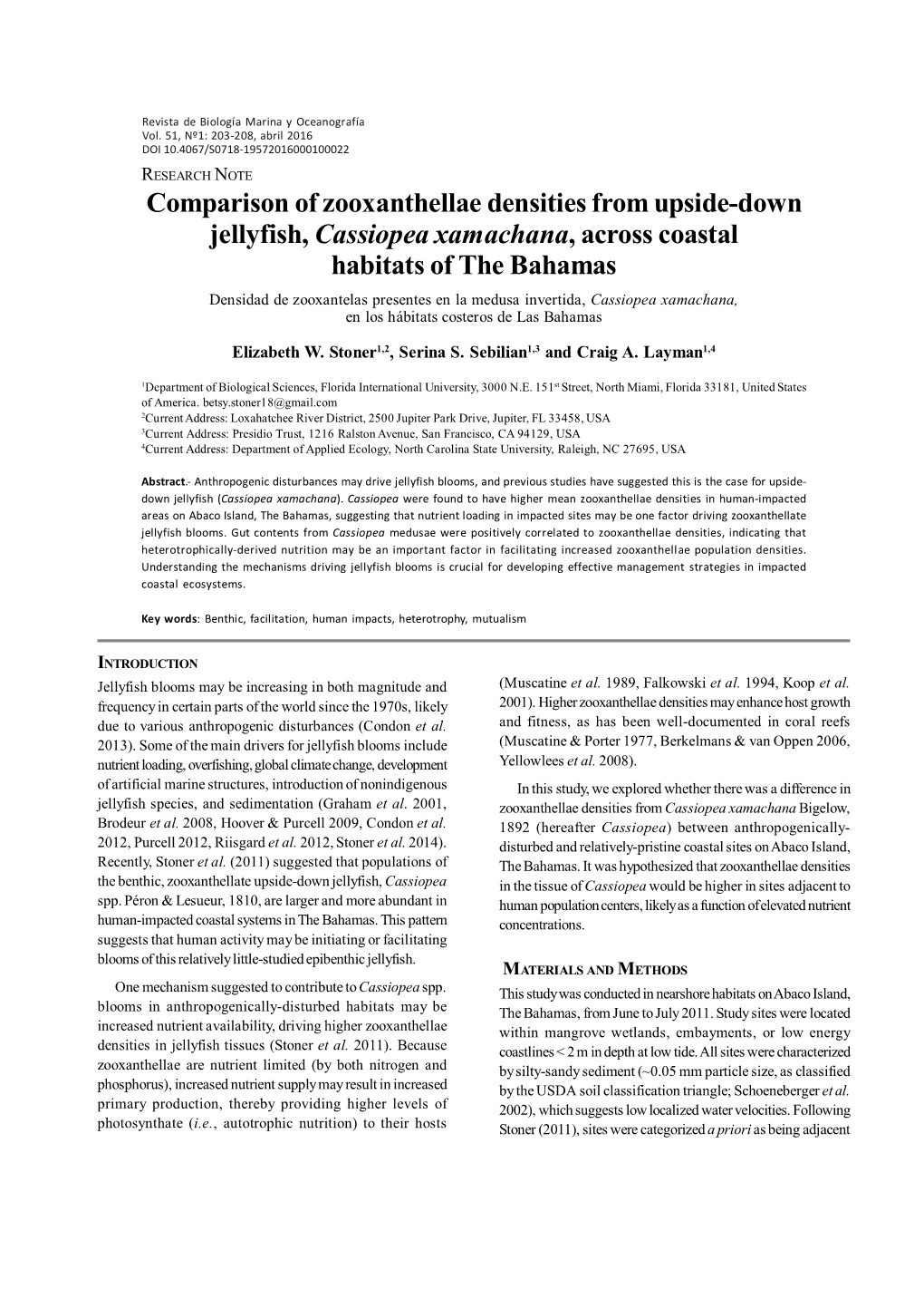 Comparison of Zooxanthellae Densities from Upside-Down Jellyfish