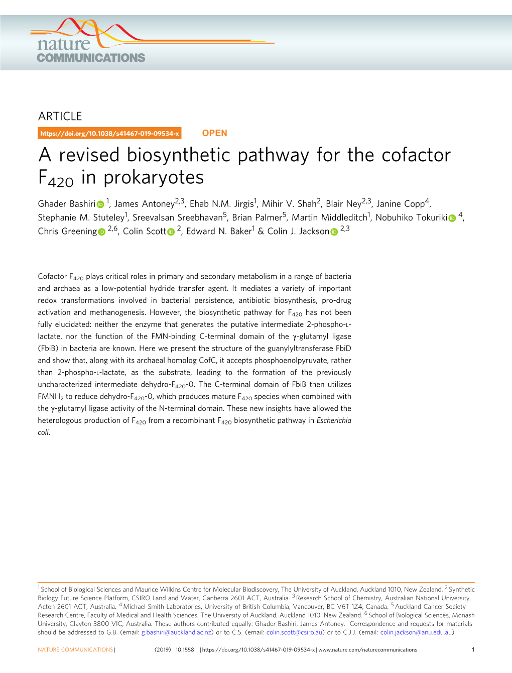 A Revised Biosynthetic Pathway for the Cofactor F420 in Prokaryotes