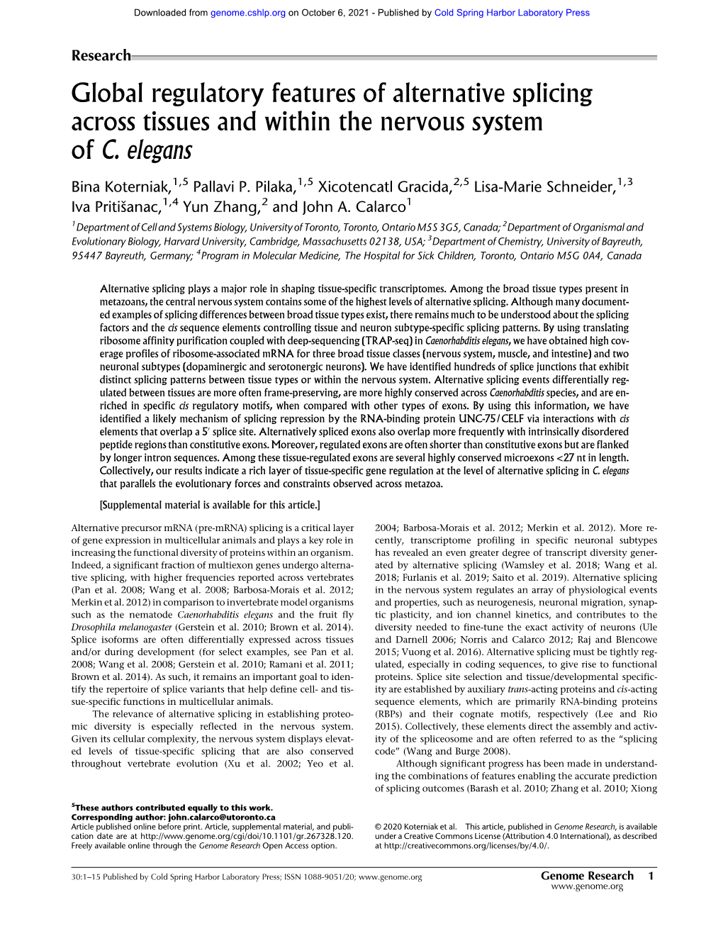 Global Regulatory Features of Alternative Splicing Across Tissues and Within the Nervous System of C. Elegans