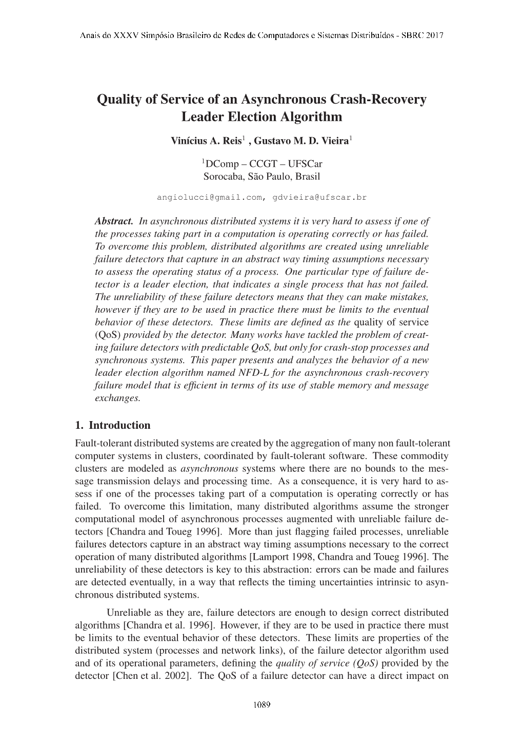 Quality of Service of an Asynchronous Crash-Recovery Leader Election Algorithm