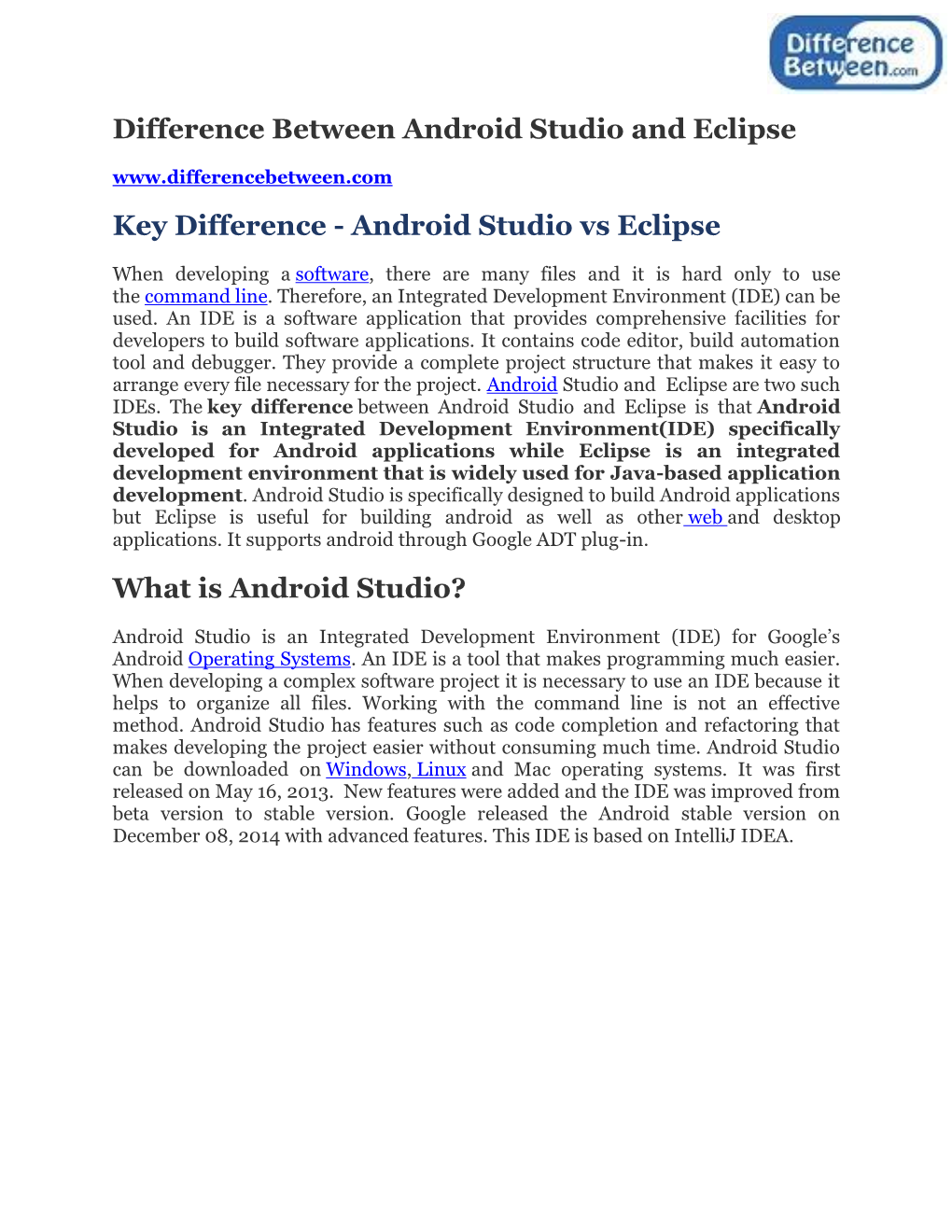 Difference Between Android Studio and Eclipse Key Difference