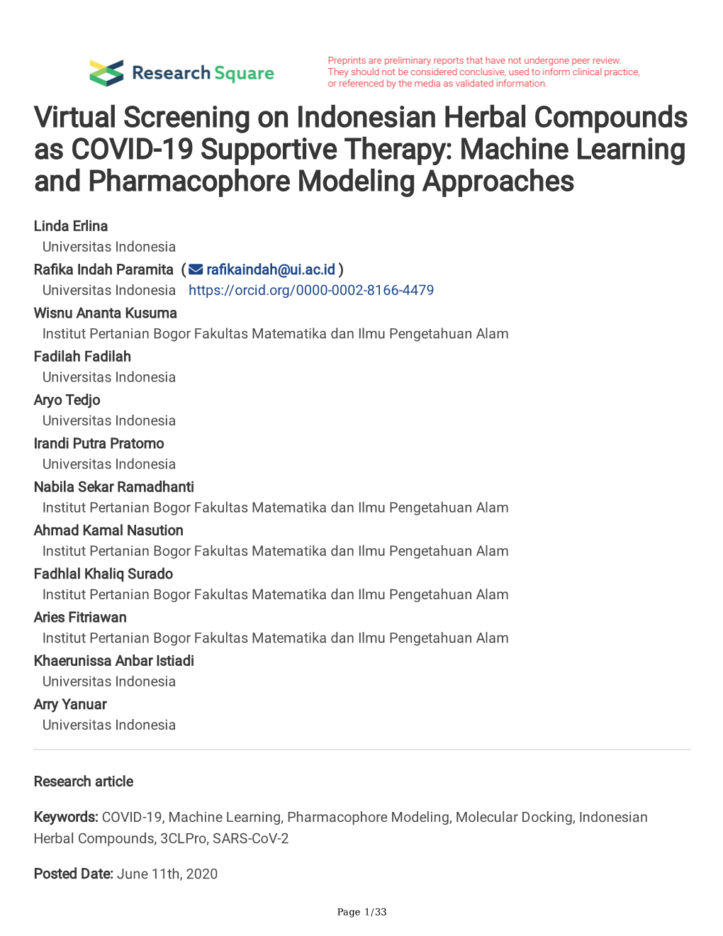 Virtual Screening on Indonesian Herbal Compounds As COVID-19 Supportive Therapy: Machine Learning and Pharmacophore Modeling Approaches