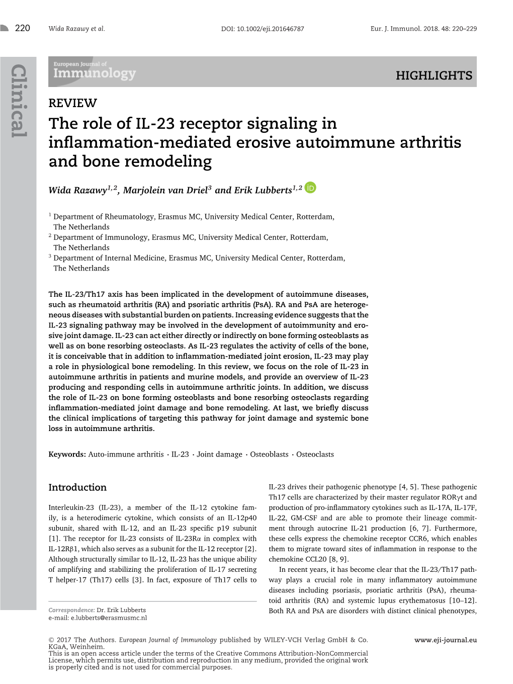 Mediated Erosive Autoimmune Arthritis and Bone Remo