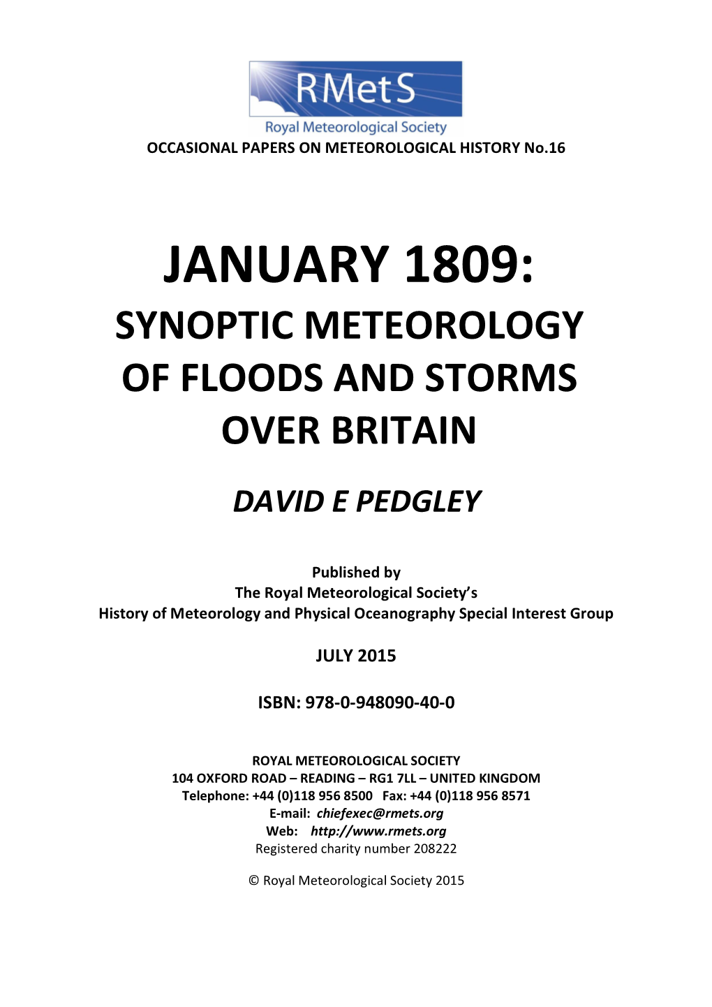 January 1809: Synoptic Meteorology of Floods and Storms Over Britain