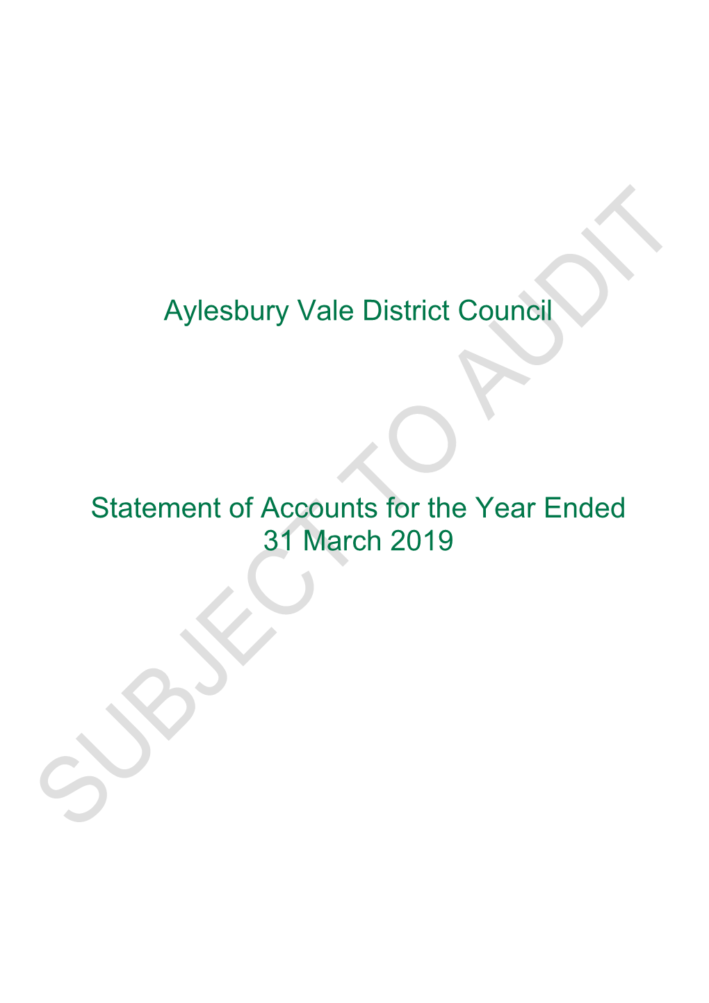 Statement of Accounts for the Year Ended 31 March 2019