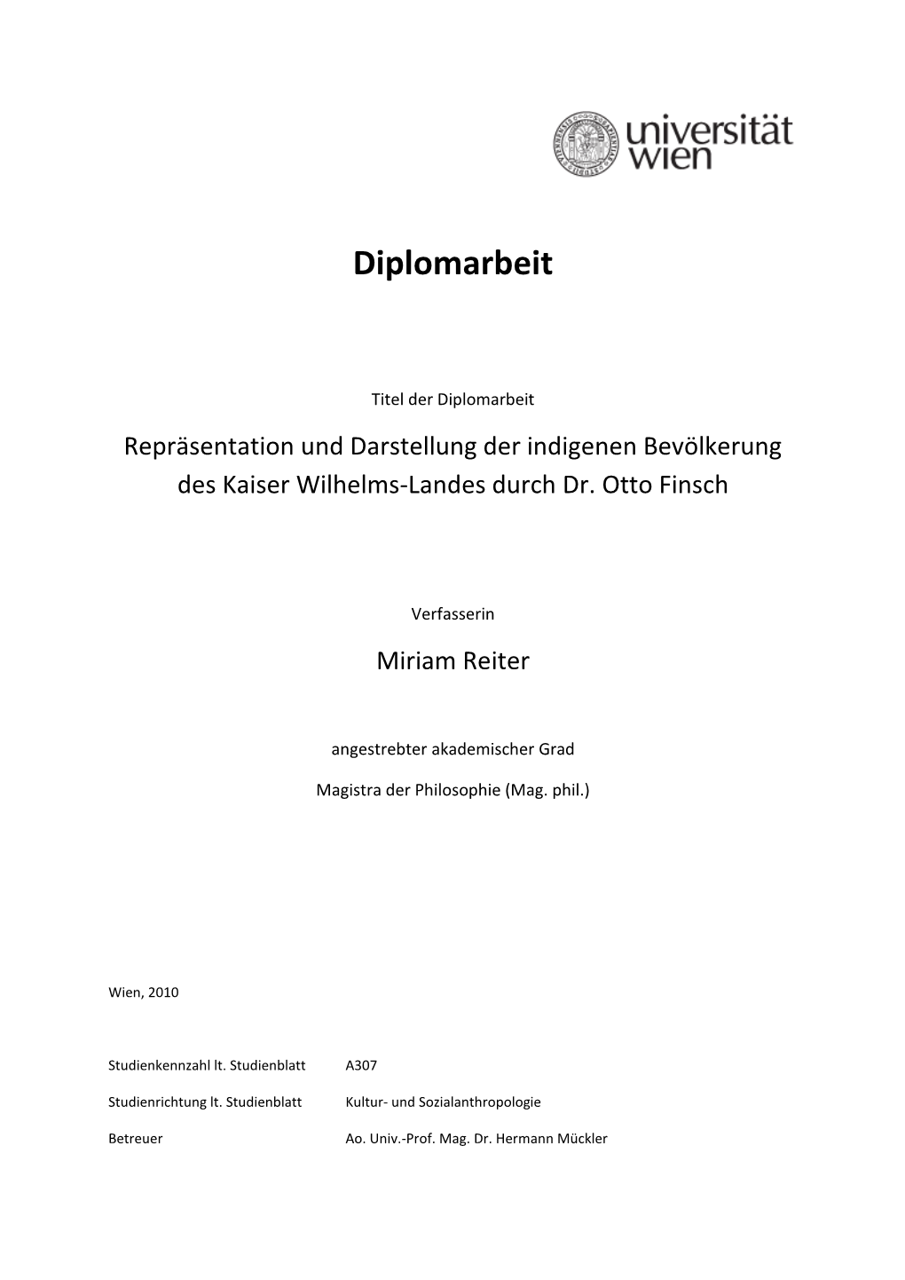 Repräsentation Und Darstellung Der Indigenen Bevölkerung Des Kaiser Wilhelms-Landes Durch Dr. Otto Finsch