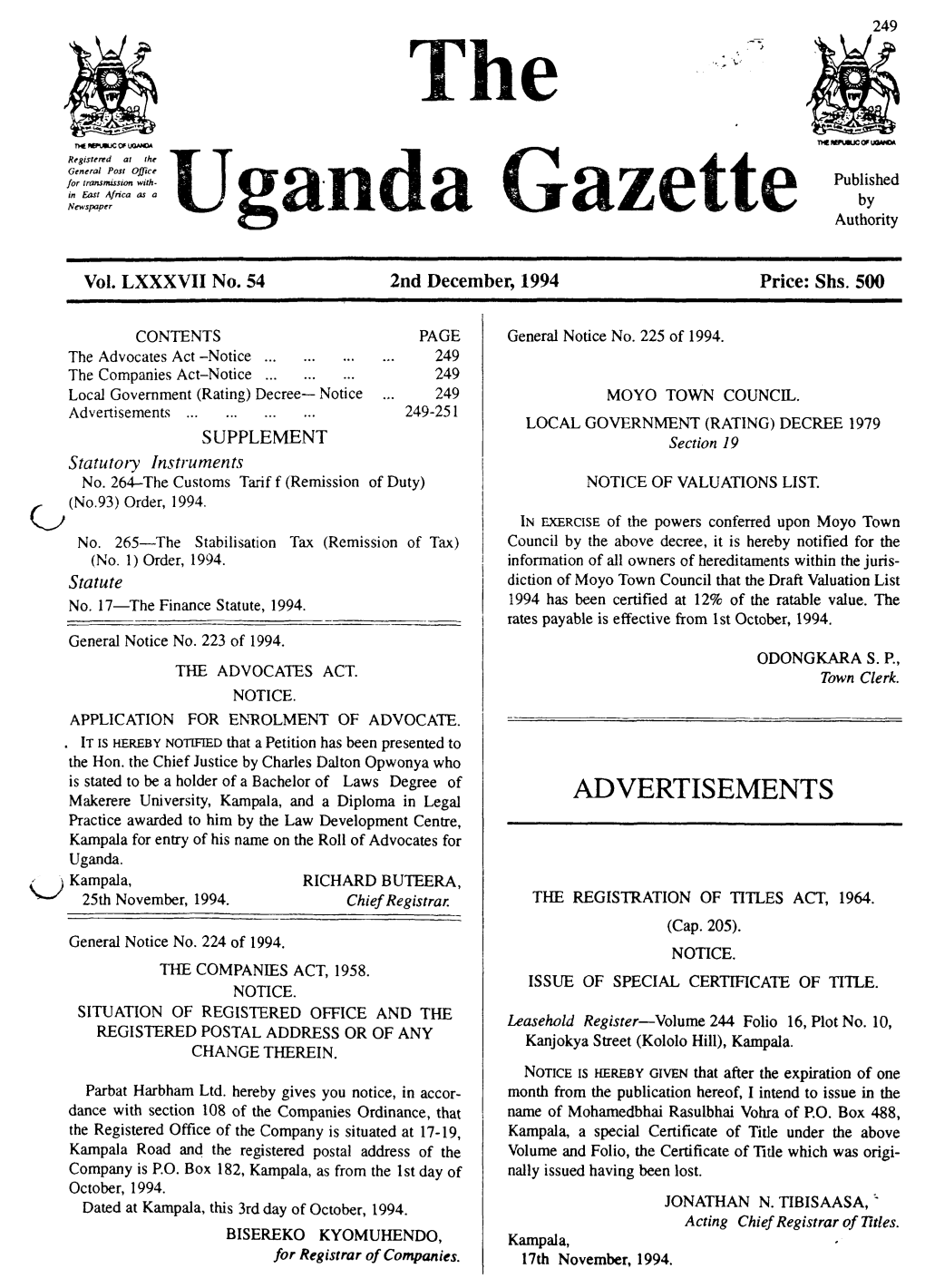 Gs Uganda Uazette Authority