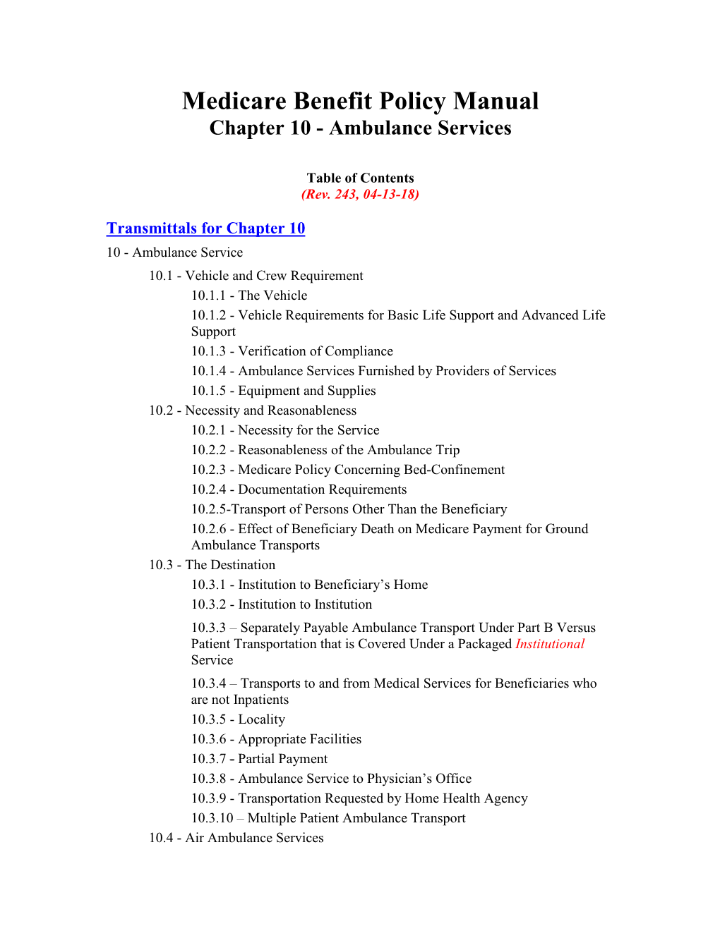 Medicare Benefit Policy Manual Chapter 10 - Ambulance Services