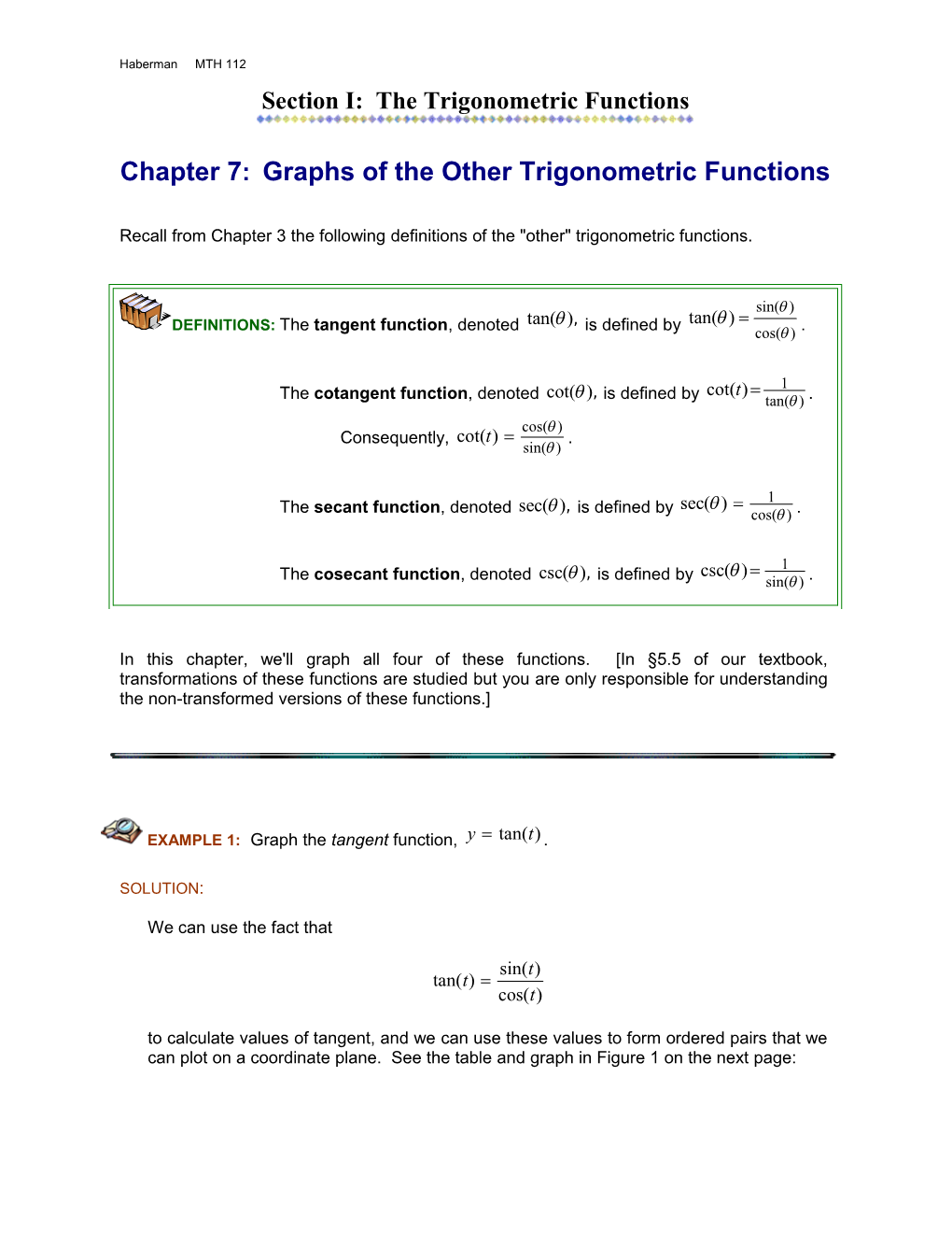 Section I: the Trigonometric Functions s1