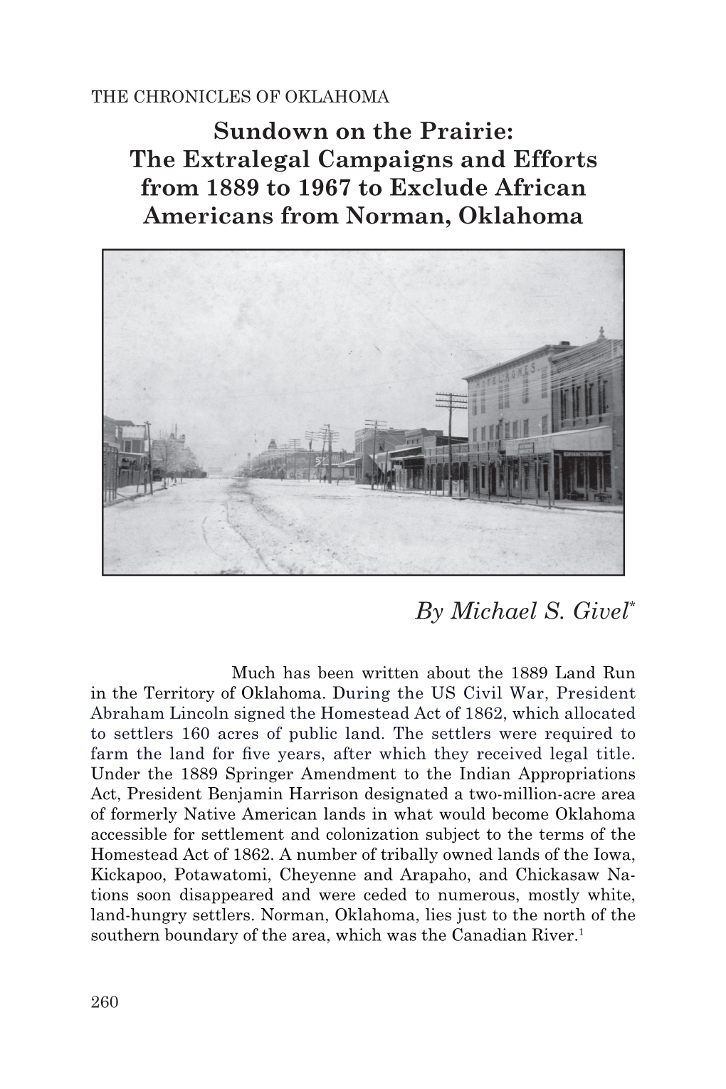 Sundown on the Prairie: the Extralegal Campaigns and Efforts from 1889 to 1967 to Exclude African Americans from Norman, Oklahoma