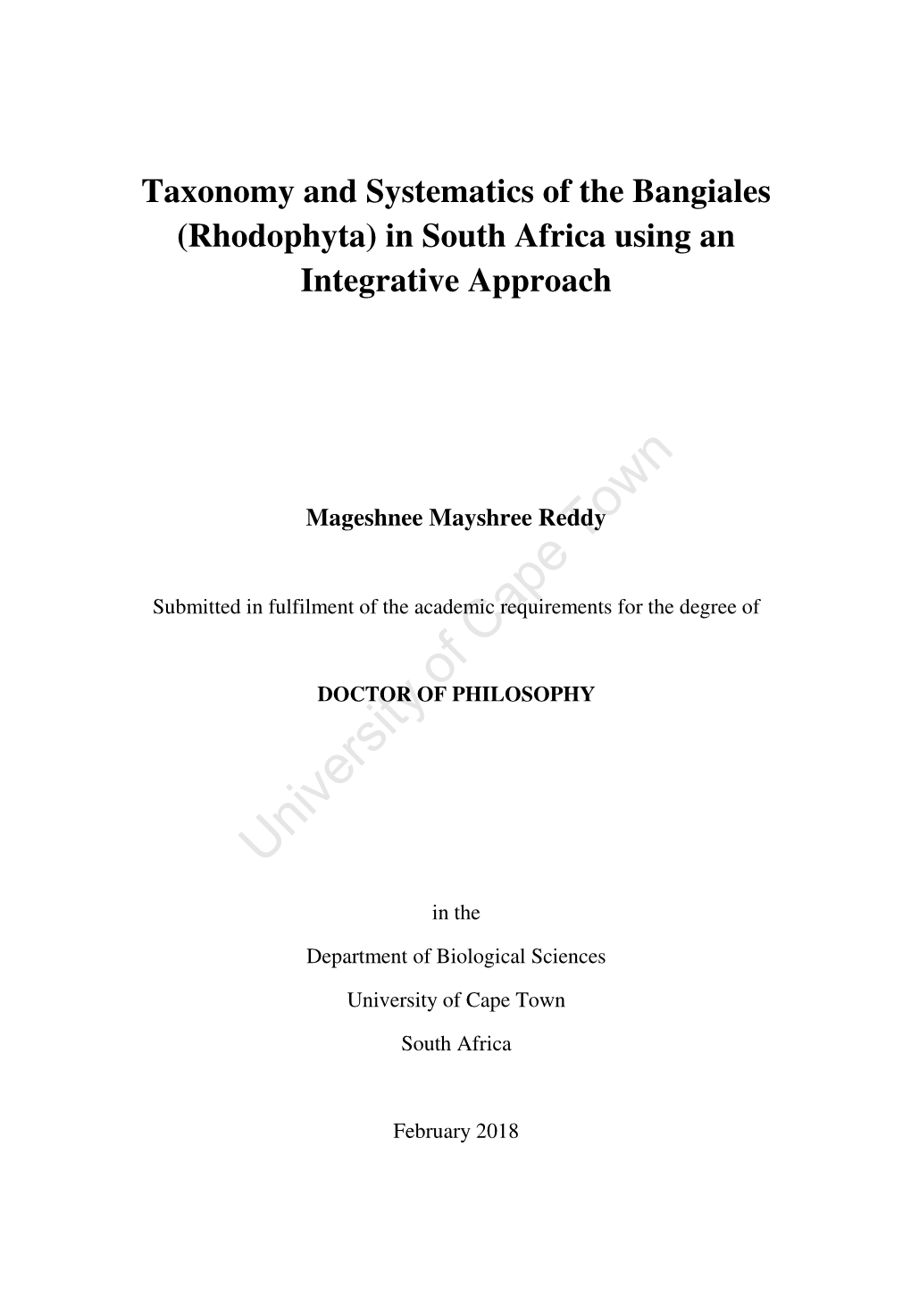 (Rhodophyta) in South Africa Using an Integrative Approach