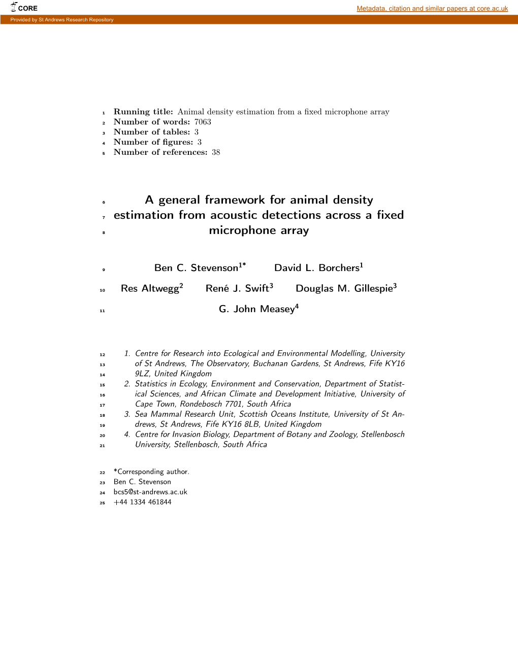 A General Framework for Animal Density Estimation From