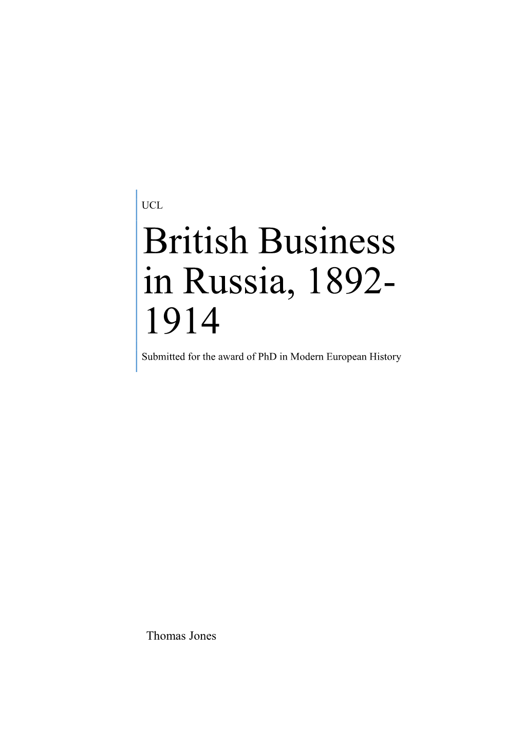 British Business in Russia, 1892-1914