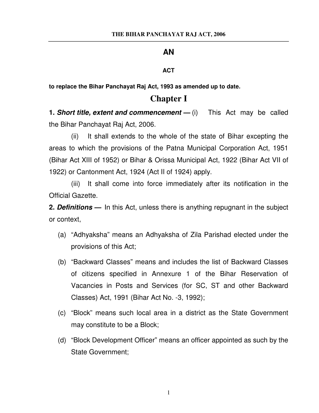 Bihar State Panchayati Raj Act(PDF,679