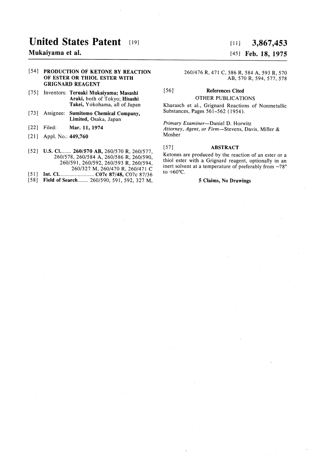 United States Patent (19) (11) 3,867,453 Mukaiyama Et Al