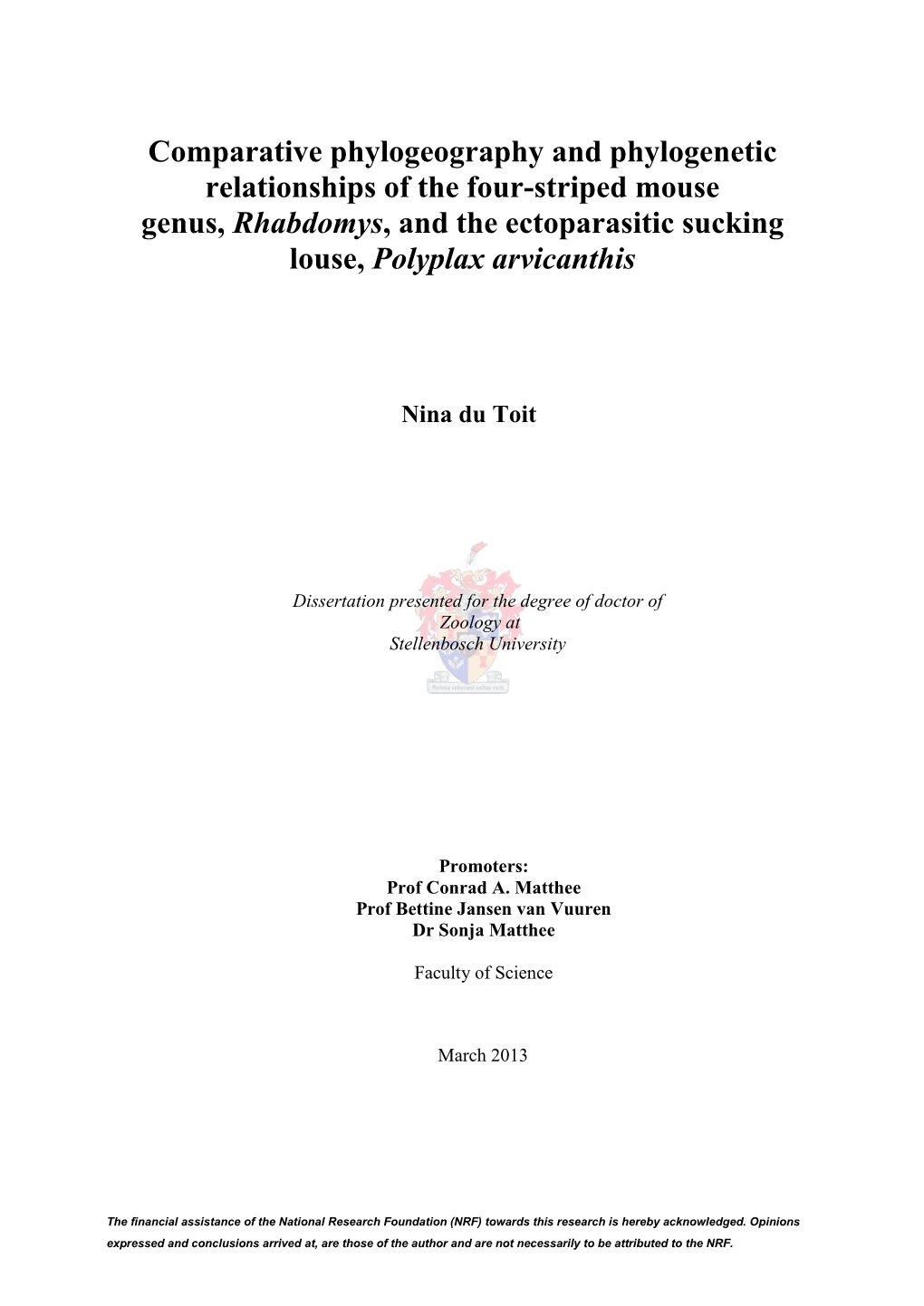 Comparative Phylogeography and Phylogenetic Relationships of the Four-Striped Mouse Genus, Rhabdomys, and the Ectoparasitic Sucking Louse, Polyplax Arvicanthis