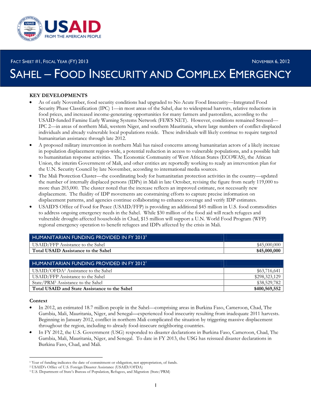 Sahel Food Security and Complex Emergency