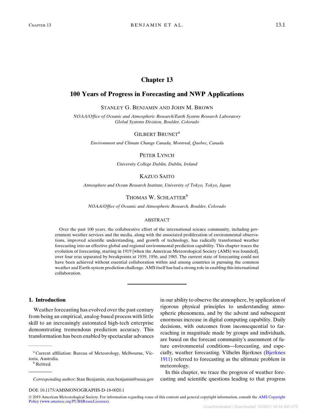 Chapter 13 100 Years of Progress in Forecasting and NWP Applications