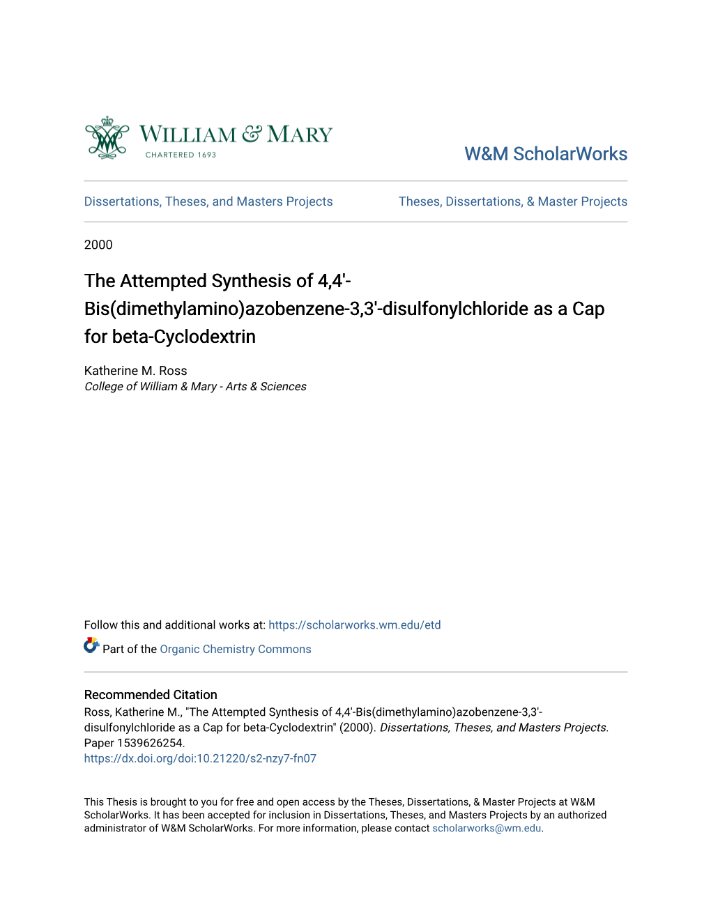 Bis(Dimethylamino)Azobenzene-3,3'-Disulfonylchloride As a Cap for Beta-Cyclodextrin