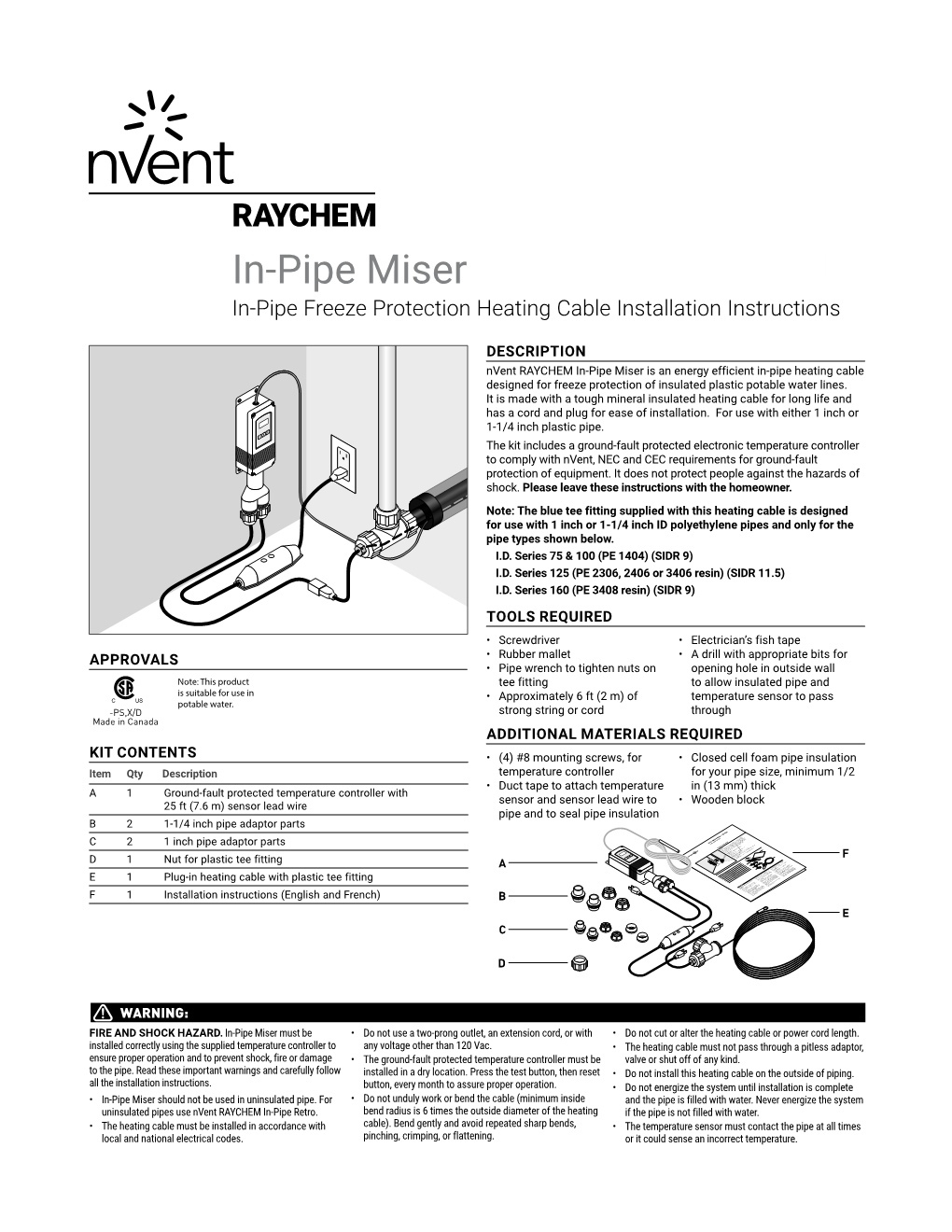 In-Pipe Miser In-Pipe Freeze Protection Heating Cable Installation Instructions