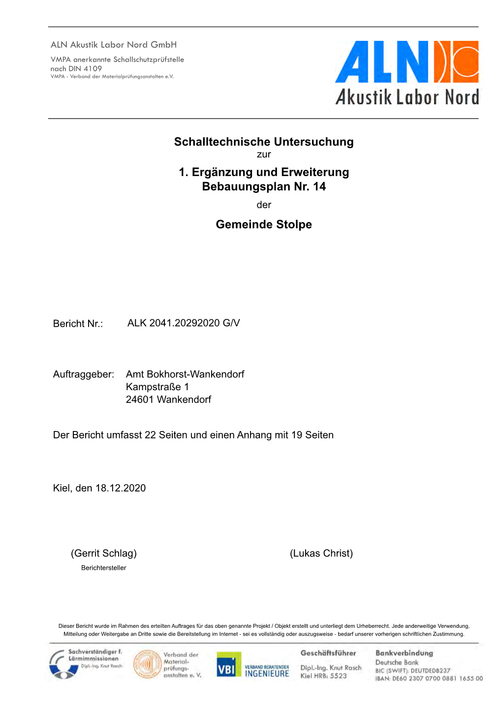 Schalltechnische Untersuchung 1. Ergänzung Und Erweiterung