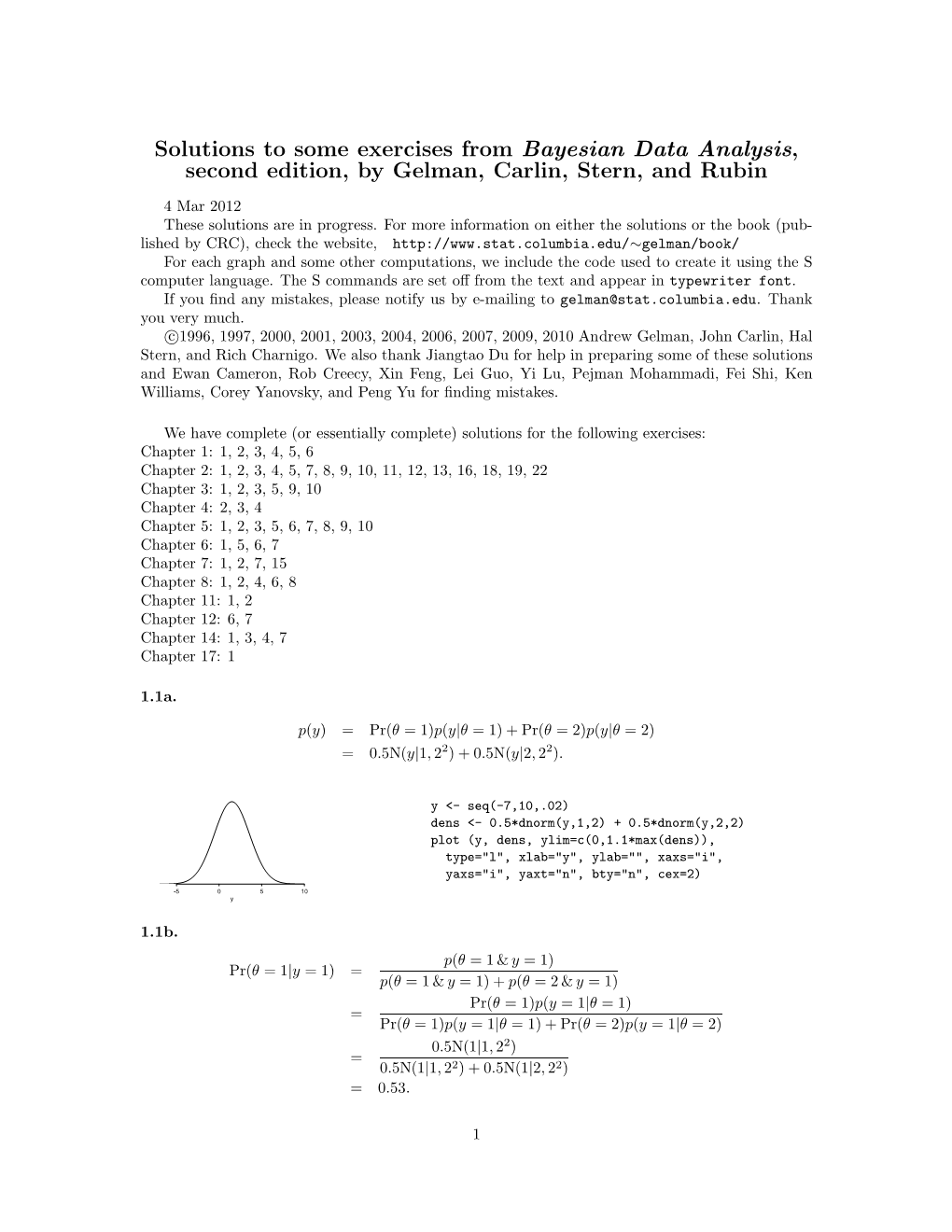 Solutions to Some Exercises from Bayesian Data Analysis, Second Edition, by Gelman, Carlin, Stern, and Rubin