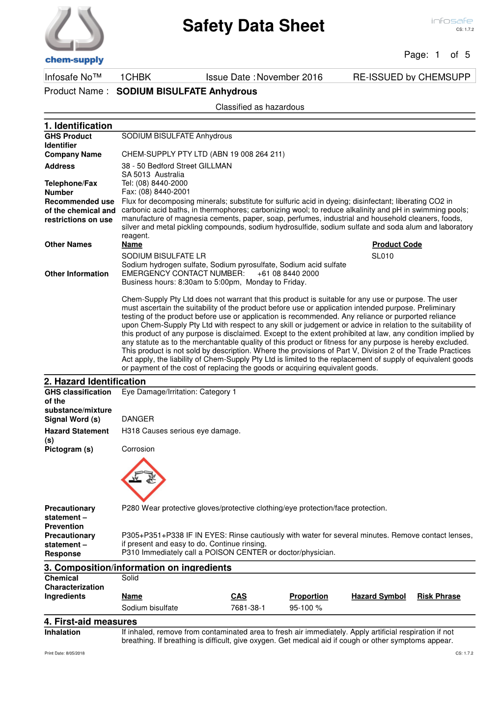 Safety Data Sheet CS: 1.7.2