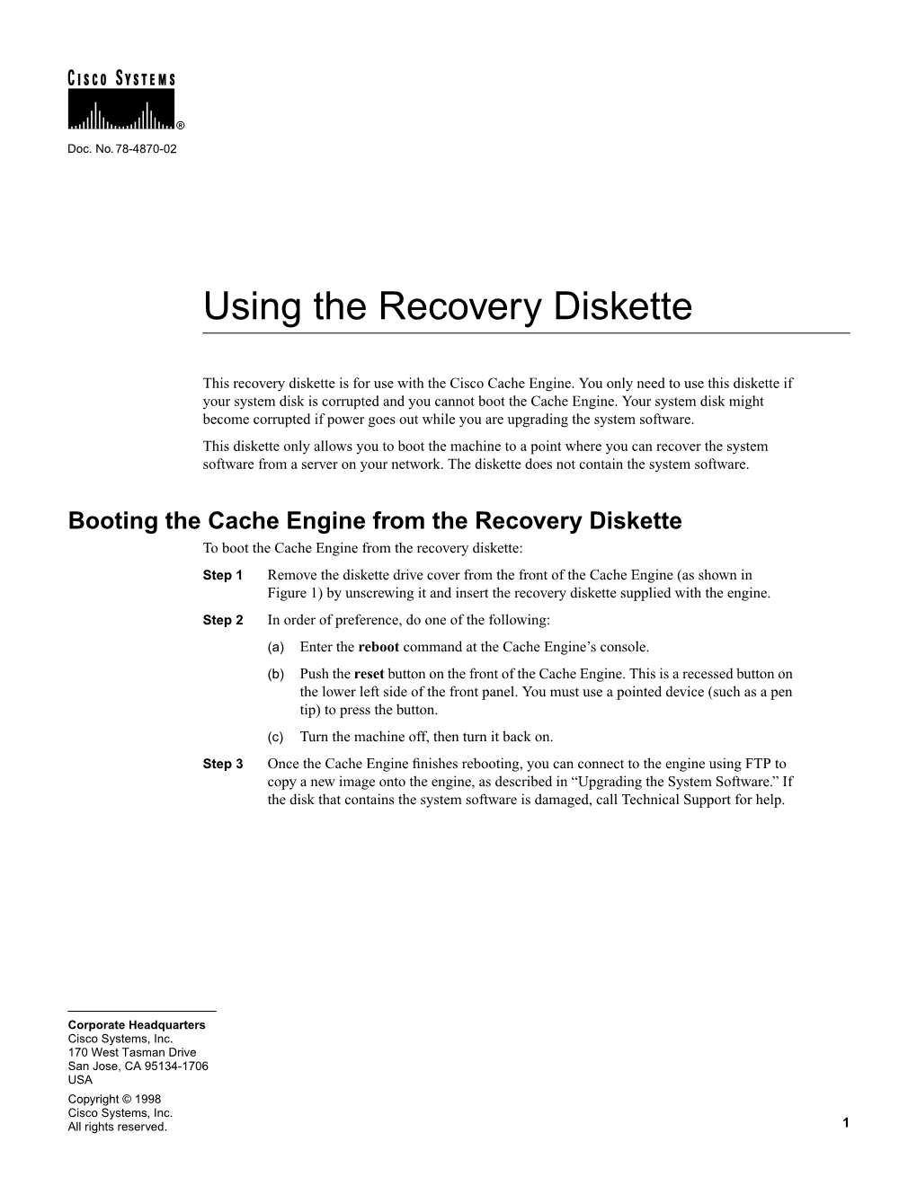 Using the Recovery Diskette