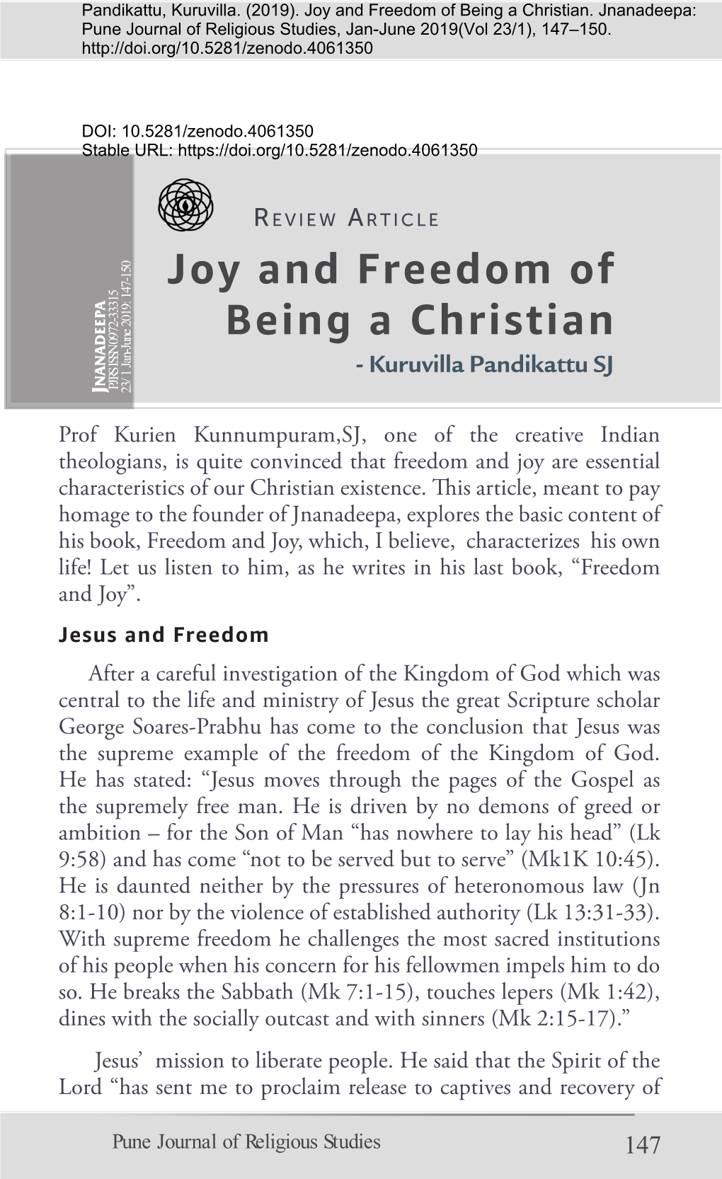 Joy and Freedom of Being a Christian the People” (Lk 2: 10)