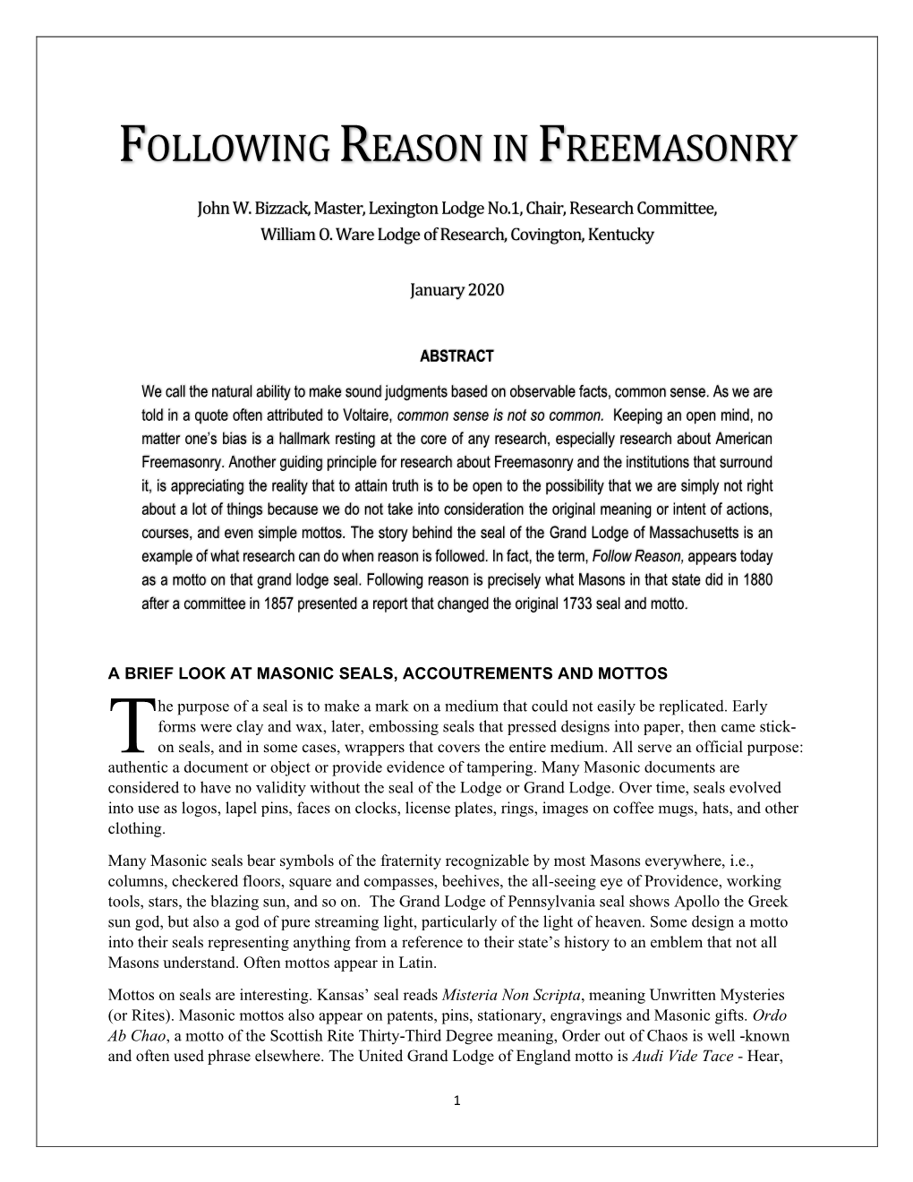 Following Reason in Freemasonry