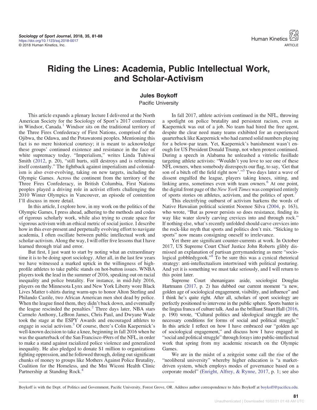 Academia, Public Intellectual Work, and Scholar-Activism