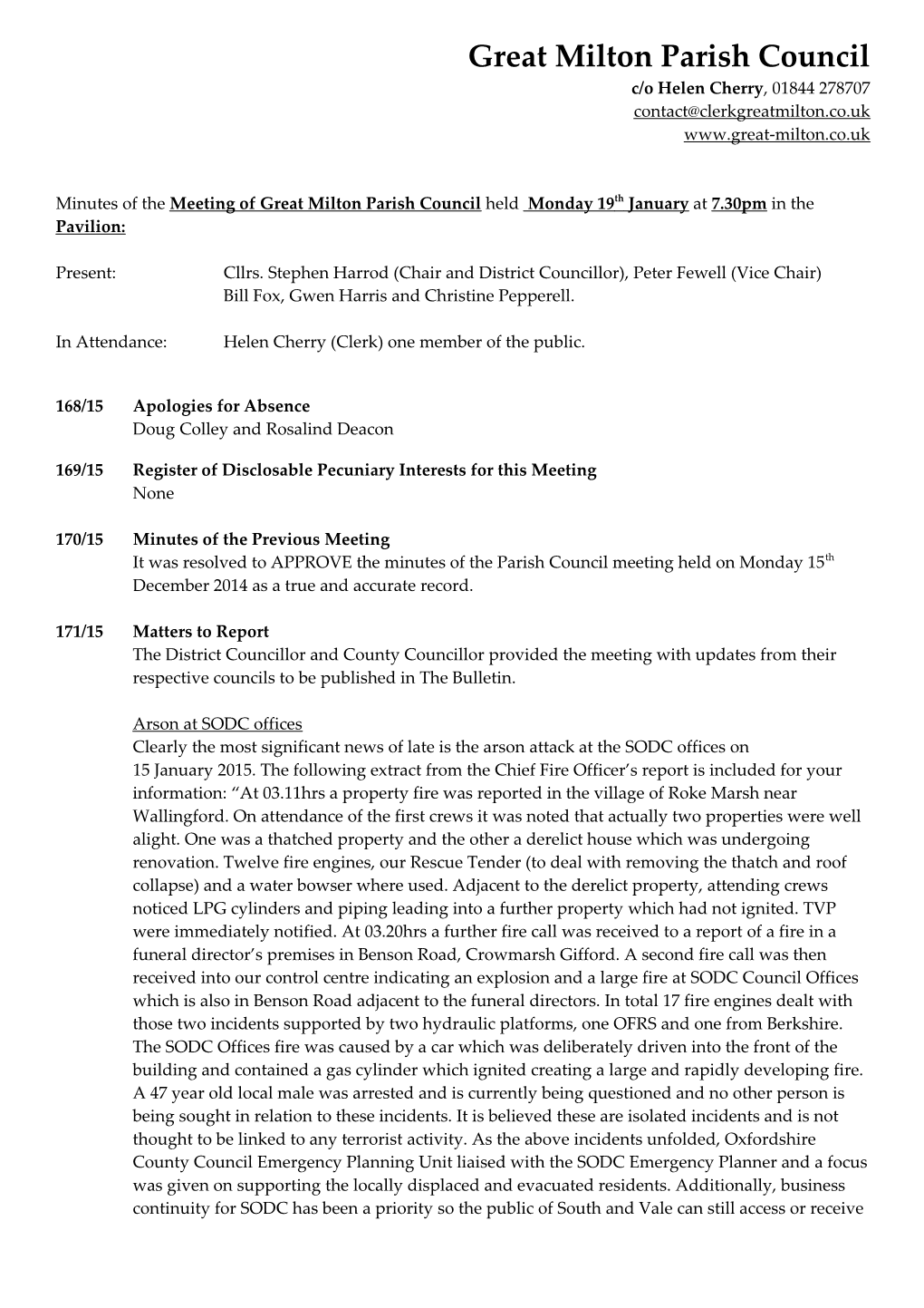 The Next Parish Council Meeting Will Be Held on Monday 14Th April 2003 at 7