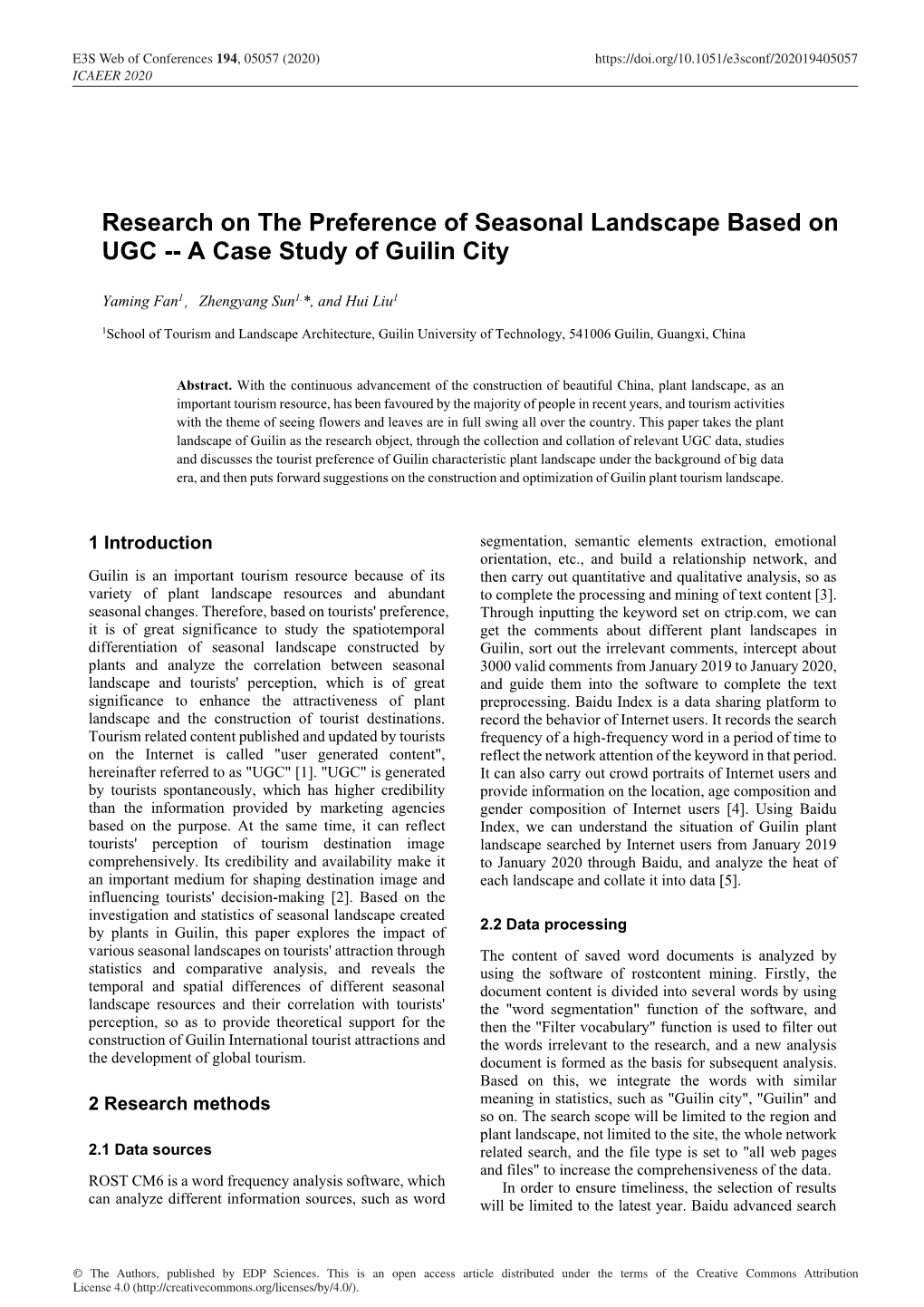 Research on the Preference of Seasonal Landscape Based on UGC -- a Case Study of Guilin City