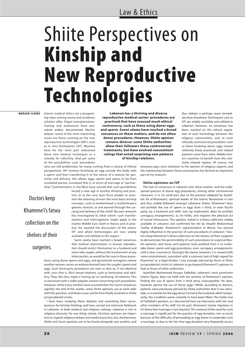 Shiite Perspectives on Kinship and New Reproductive Technologies