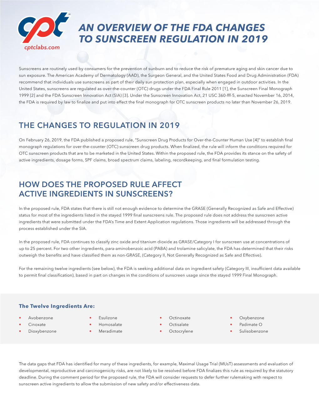 AN OVERVIEW of the FDA CHANGES to SUNSCREEN REGULATION in 2019 Cptclabs.Com